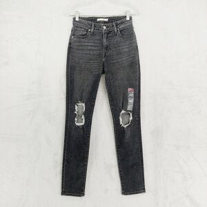 New Levi's 721 High Rise Skinny Black Ripped Jeans P2489